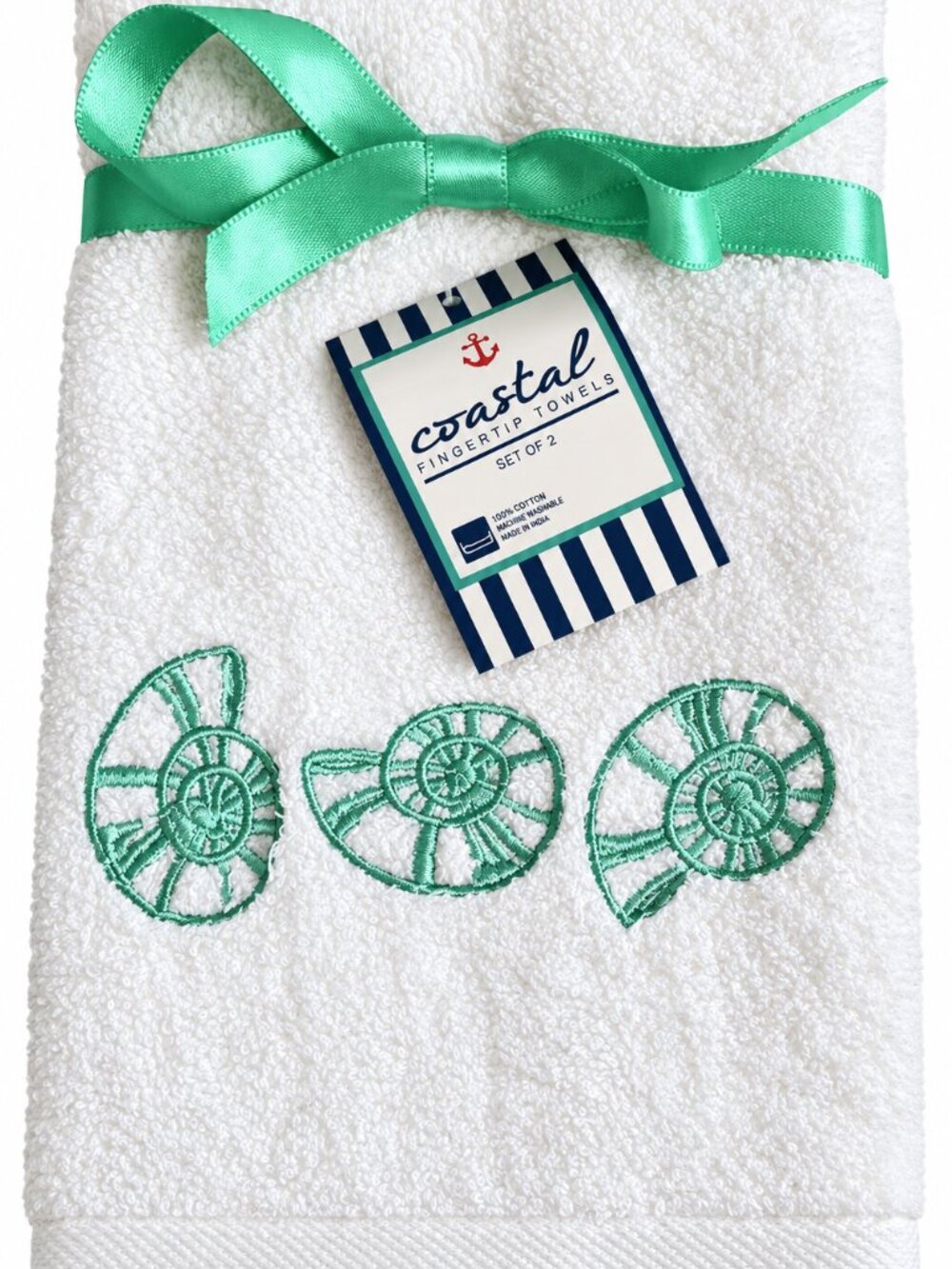 Shell Nautical Fingertip Towels Embroidered Guest Bathroom Summer Set of 2